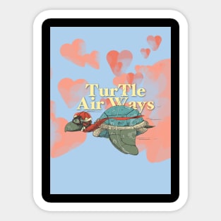 The flying turtle in the sky with heart clouds Sticker